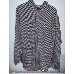 Orvis Mens Navy Blue White Gingham Check Long Sleeve Button Down Shirt Pocket xl